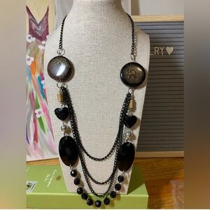 Black Multi-Layer Bead Statement Necklace